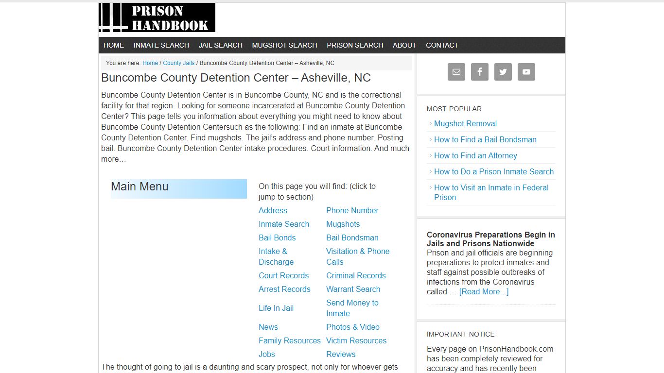 Buncombe County Detention Center – Asheville, NC - Prison Handbook